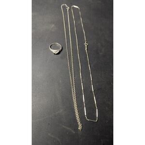 Lot of 3 Sterling Silver Jewelry – 2 Italy Necklaces + Ring Sz 6 10g Total – 925